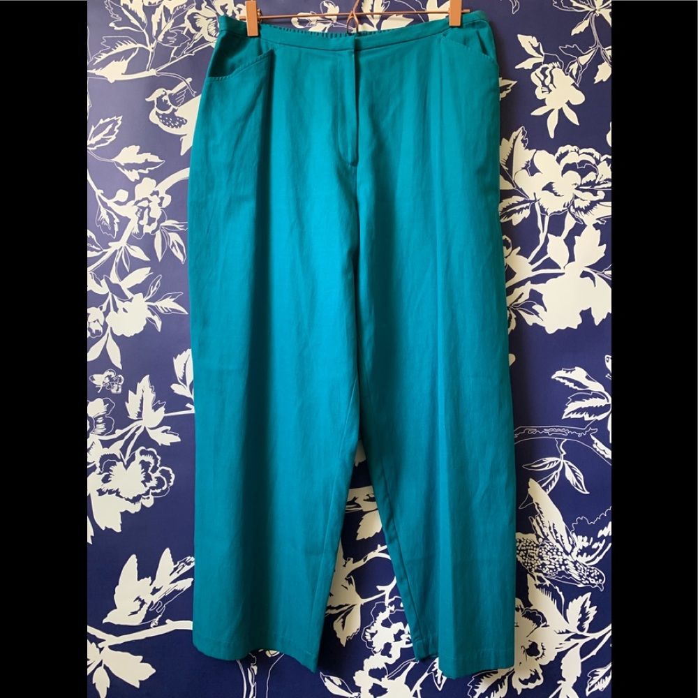 Eileen Fisher Teal Wide-Leg Pants Silk Cotton